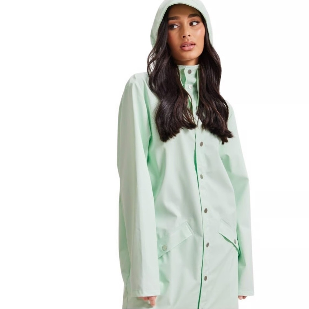 RAINS Long Jacket in Mineral (mint green) XS. NWT Unisex